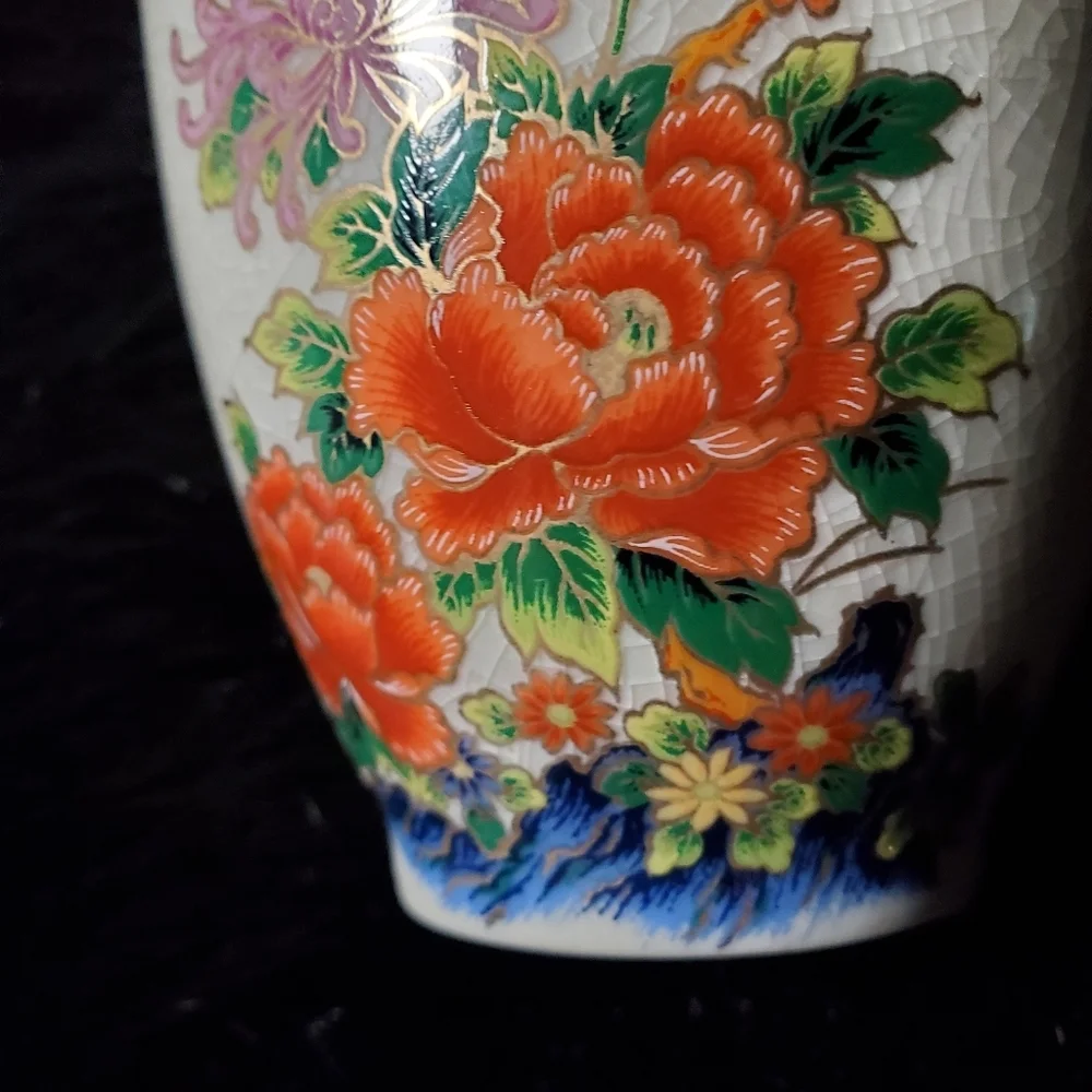 Floral Ceramic Vase with Crackle Glaze